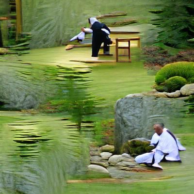Aikido Techniques in Japanese Garden