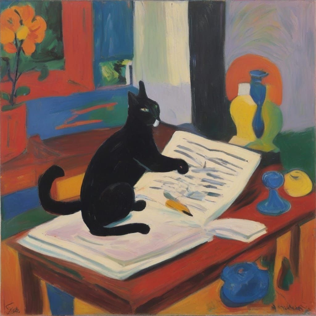 Cat Writing: Expressionist Fauvist Style