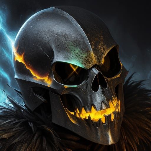 Knight Helmet with Fire Skull, Murraypunk Bioluminescent Art