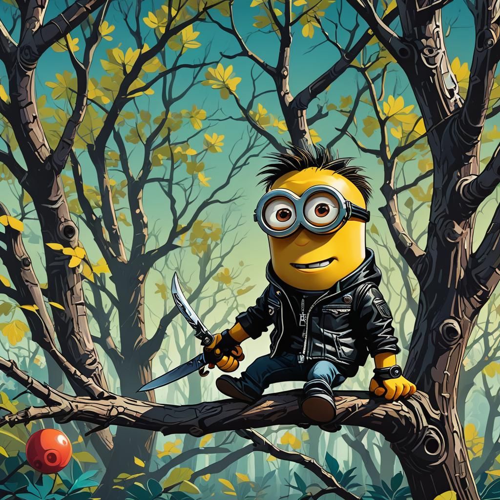 Confident Minion in Leather Jacket Digital Art