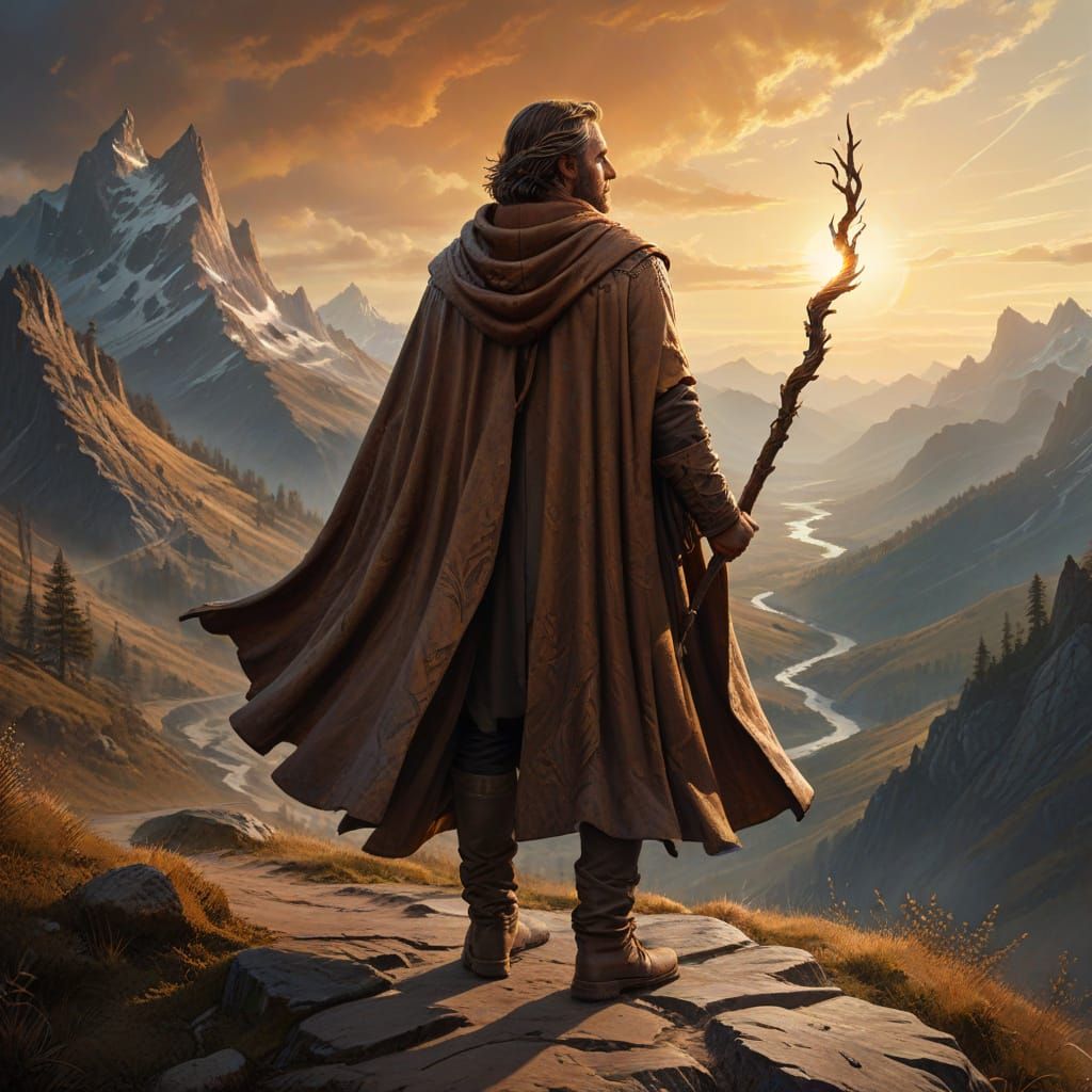 Mystic on Mountain Path in Earth Tones