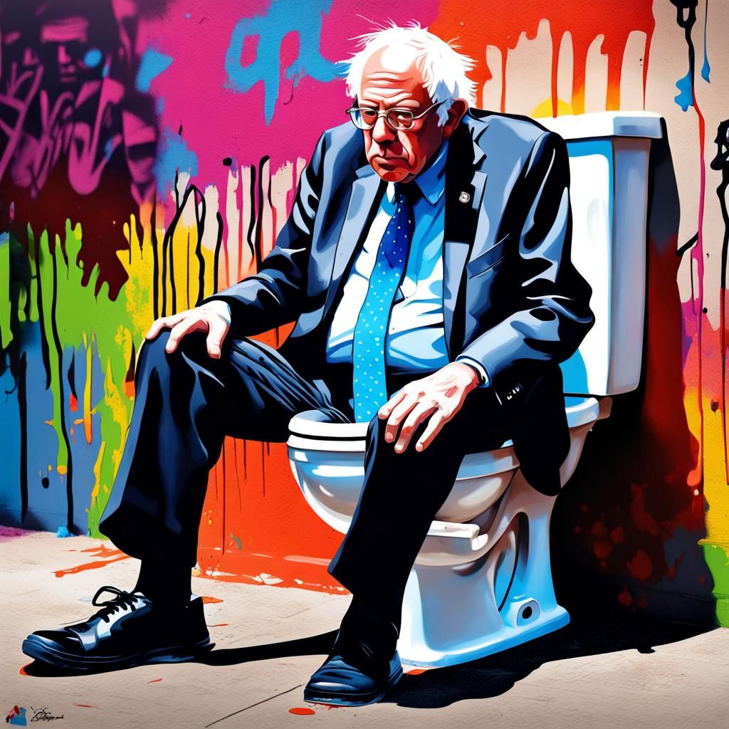 Bernie Sanders on Toilet in Graffiti Art Style