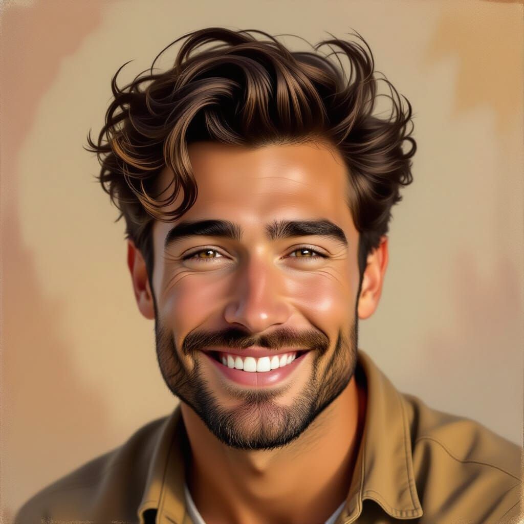 Handsome Man with Genuine Smile and Fluffy Hair