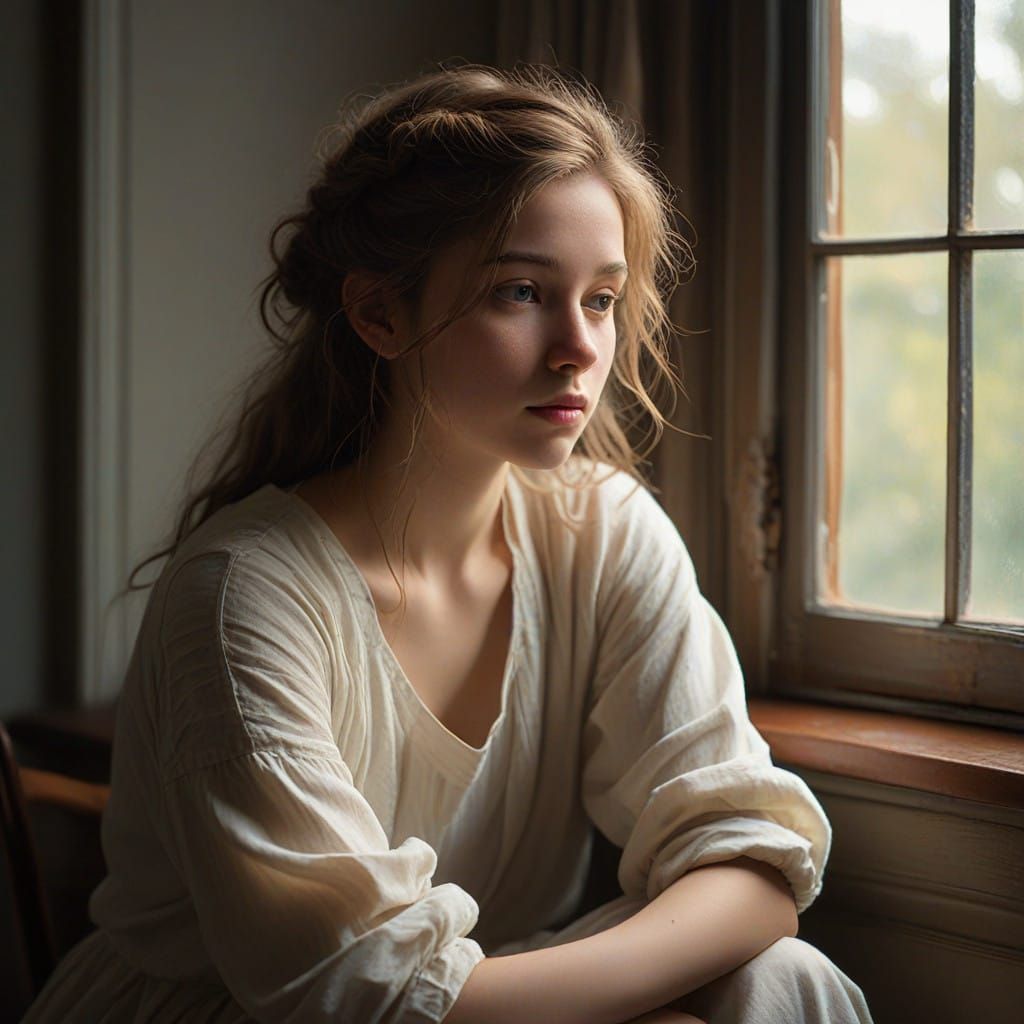 Serene Girl in Soft Light, Impressionist Style