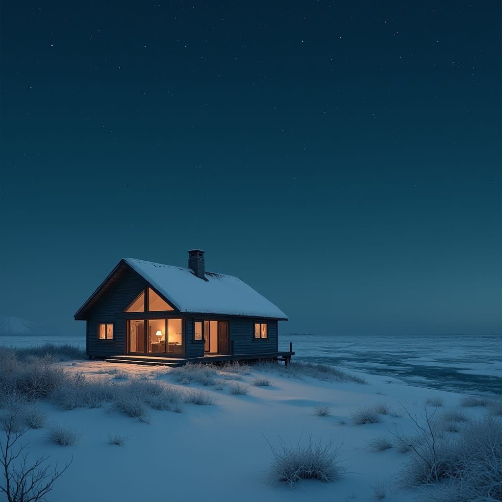 Cozy Beach House Under Starry Night Sky