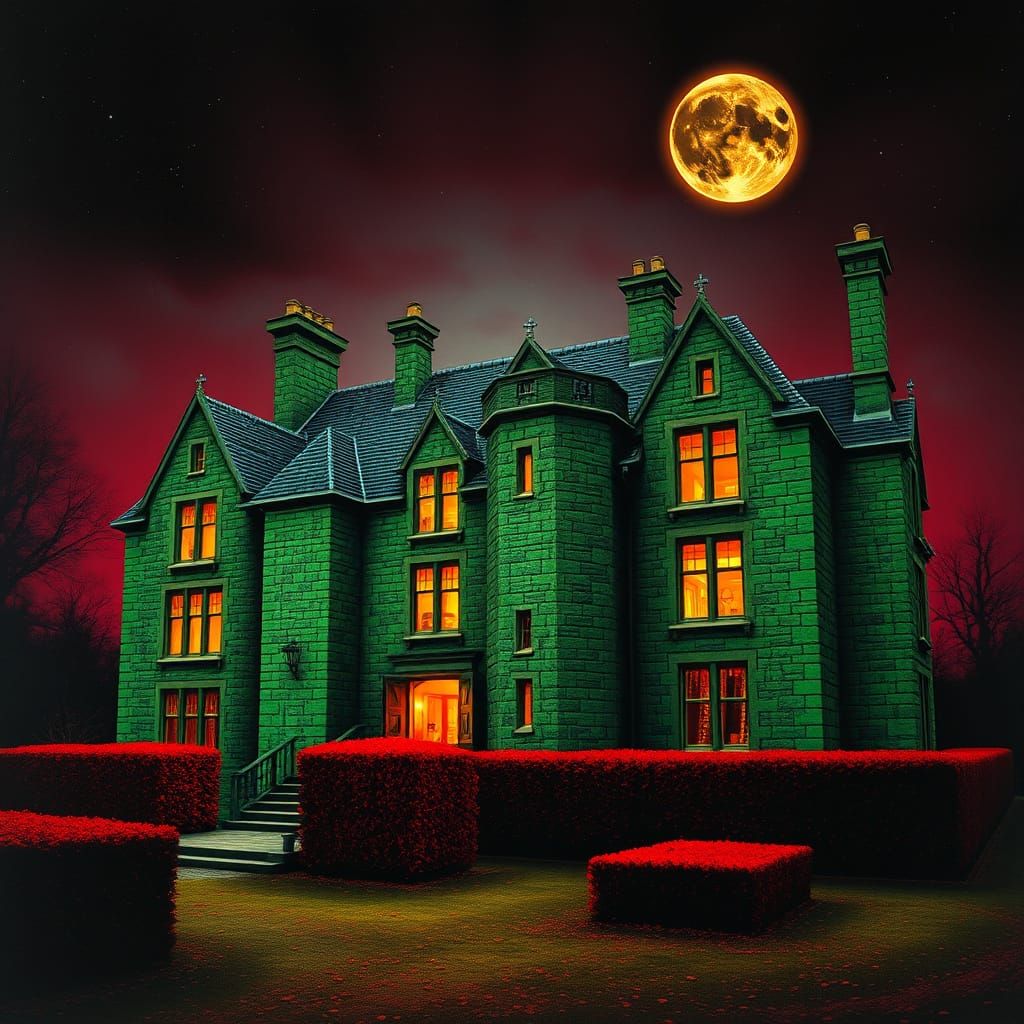 Dramatic Stone Manor Under Starlight Sky