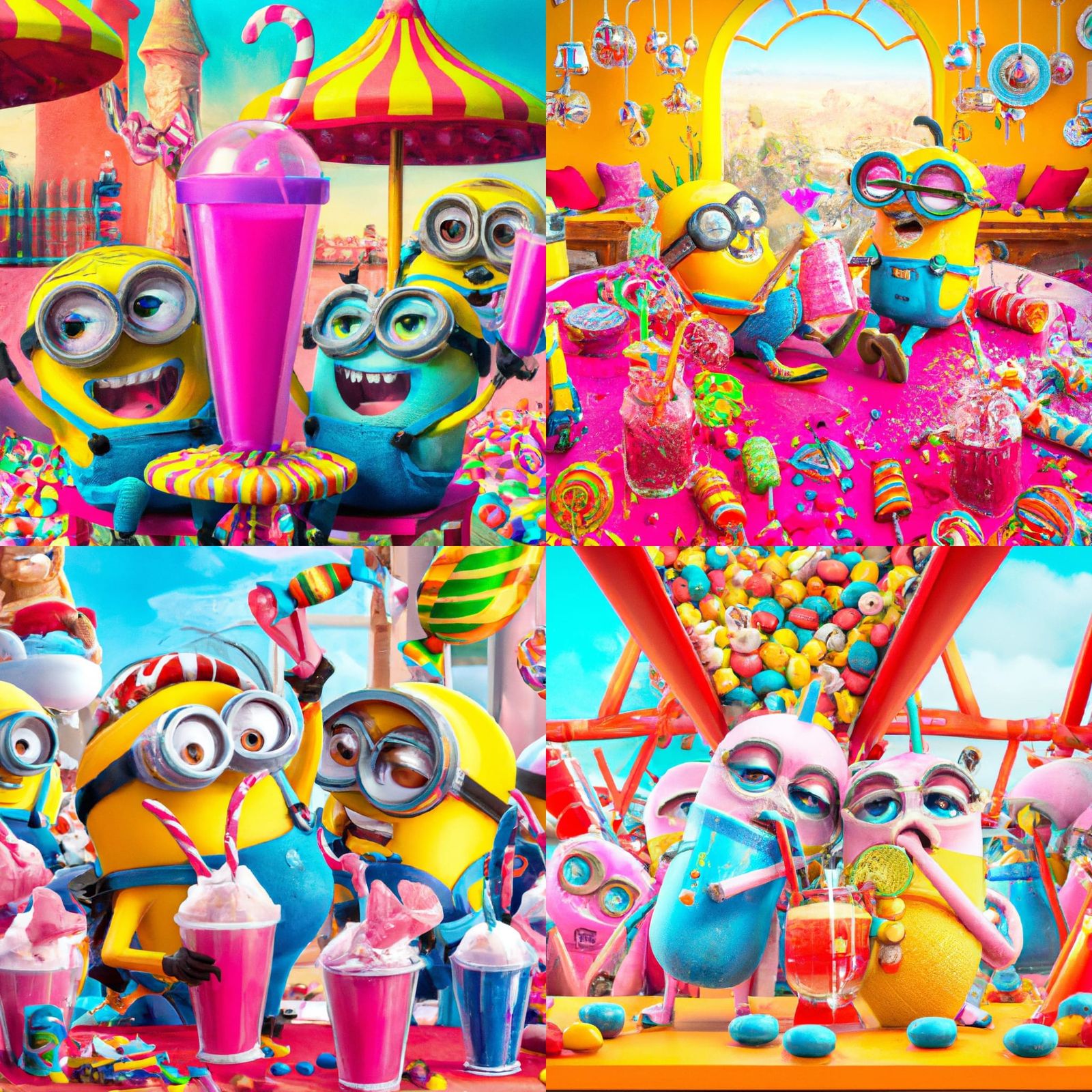 Minions Celebrate with Margaritas in Candy Art Style