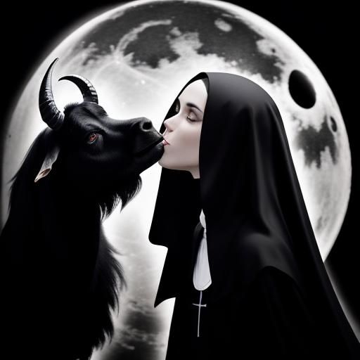 Nun Kissing Goat Under Moon: Surreal Photography