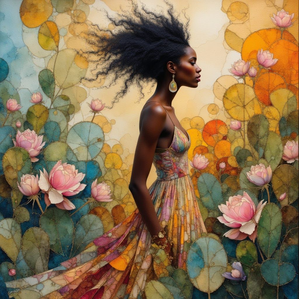 <lora:Neurographic Ink - 2:1.0> Black woman, abstract acryli...