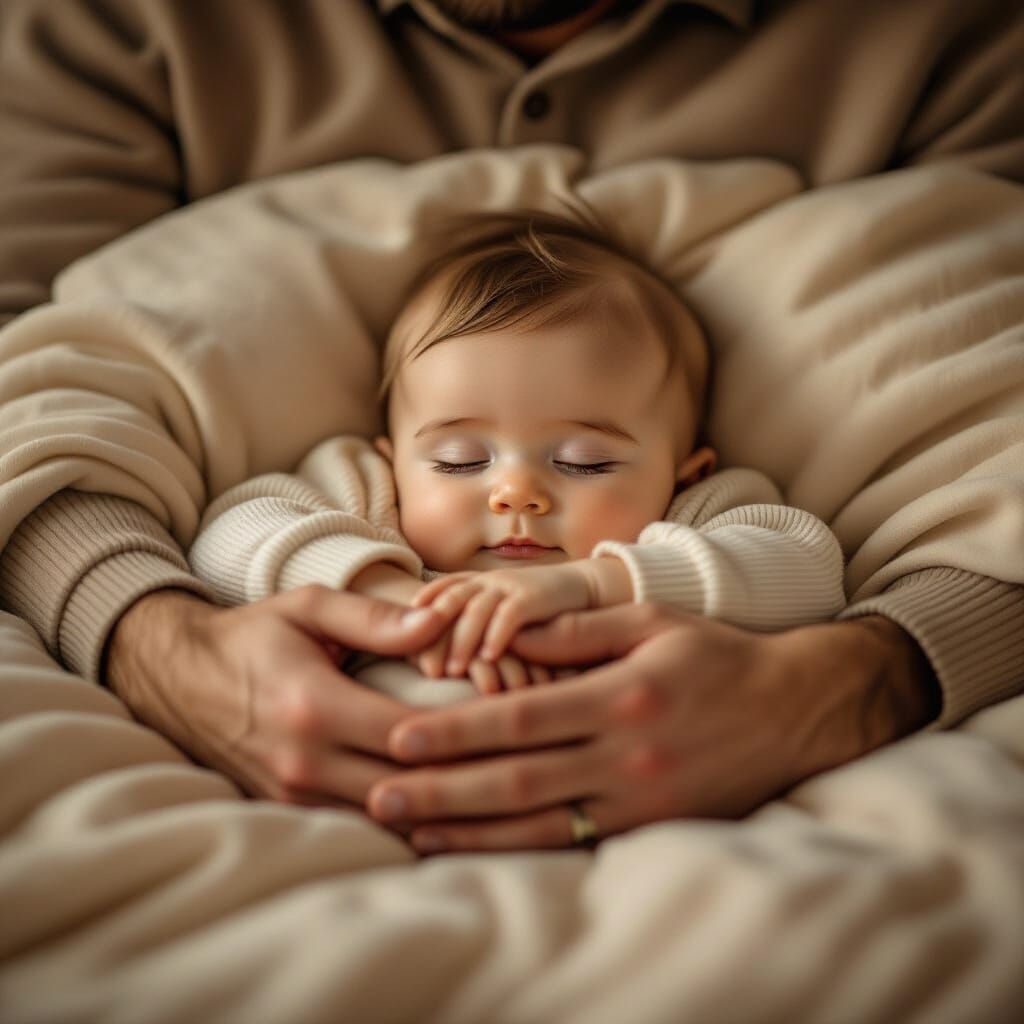 Father's Hands: A Sepia-Toned Portrait of Infant