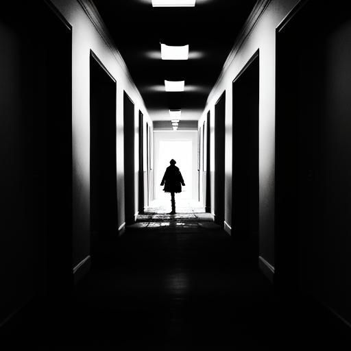 Endless Hallway Nightmare in Black and White