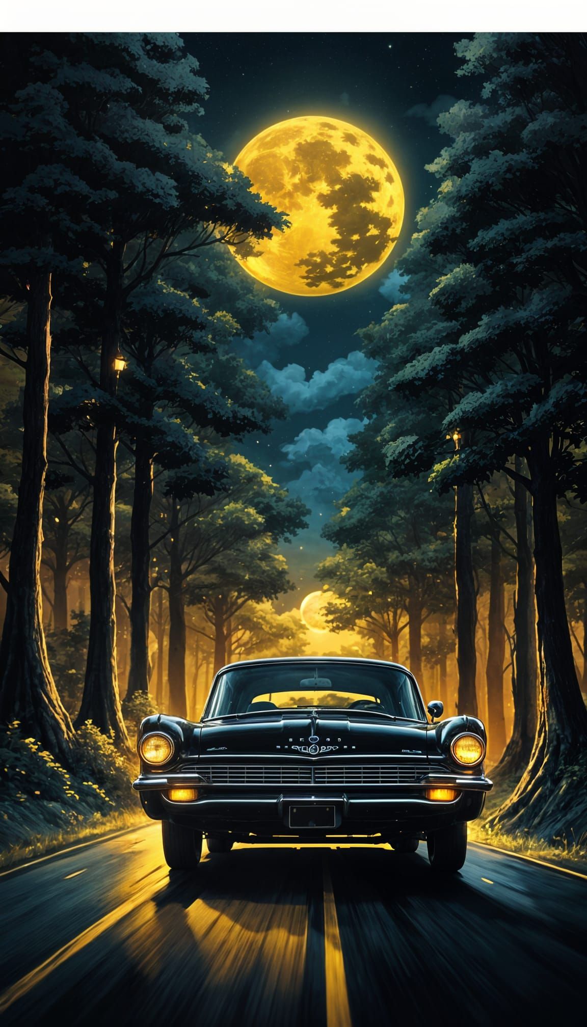Classic Car at Night in Detailed Matte Painting