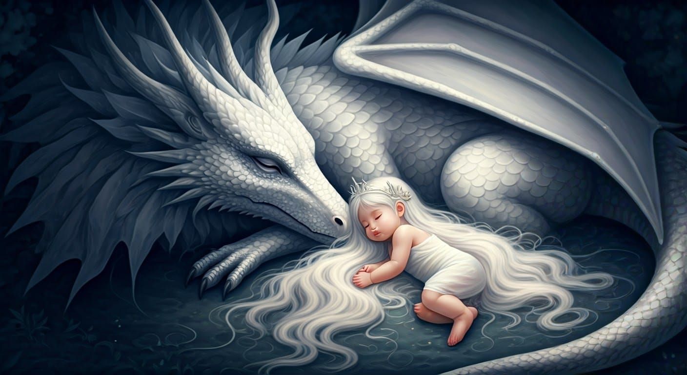White Dragon and Sleeping Princess in Moonlight