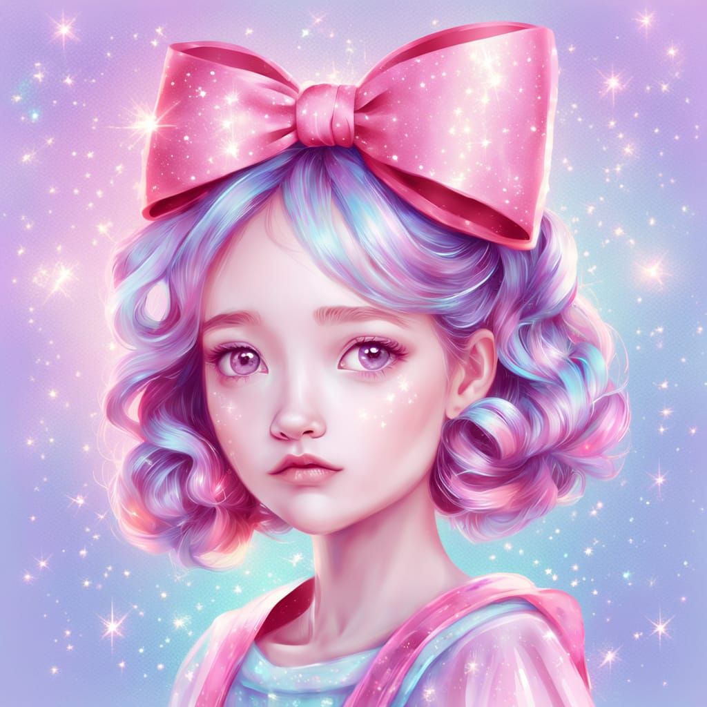 Girl with Pink Bow: Vibrant Pastel Digital Art