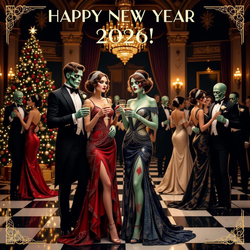 Art Deco Zombies Celebrate New Year's Eve