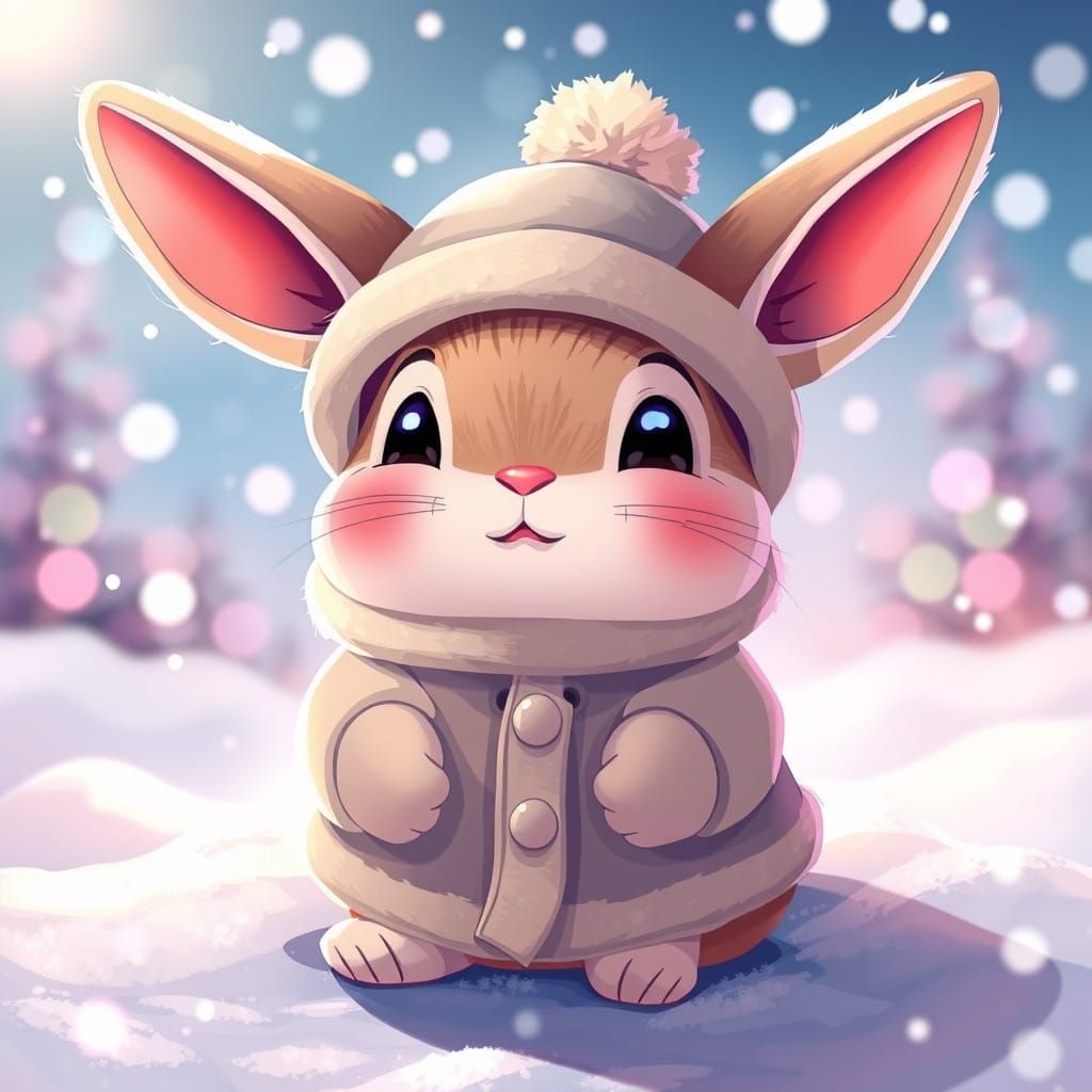 Whimsical Winter Bunny in Soft Pastels