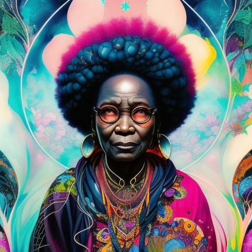 Anime Portrait of African Grandma in Liquid Ink