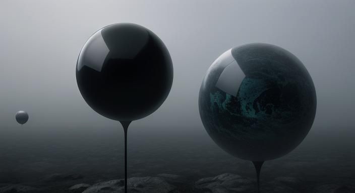 Ethereal Obsidian Orb in Foggy Landscape