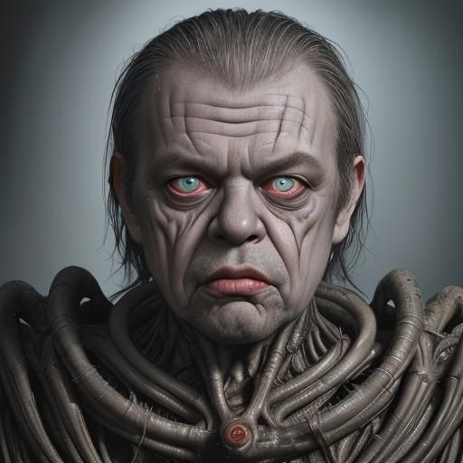 Ugly Man Portrait in HR Giger Style