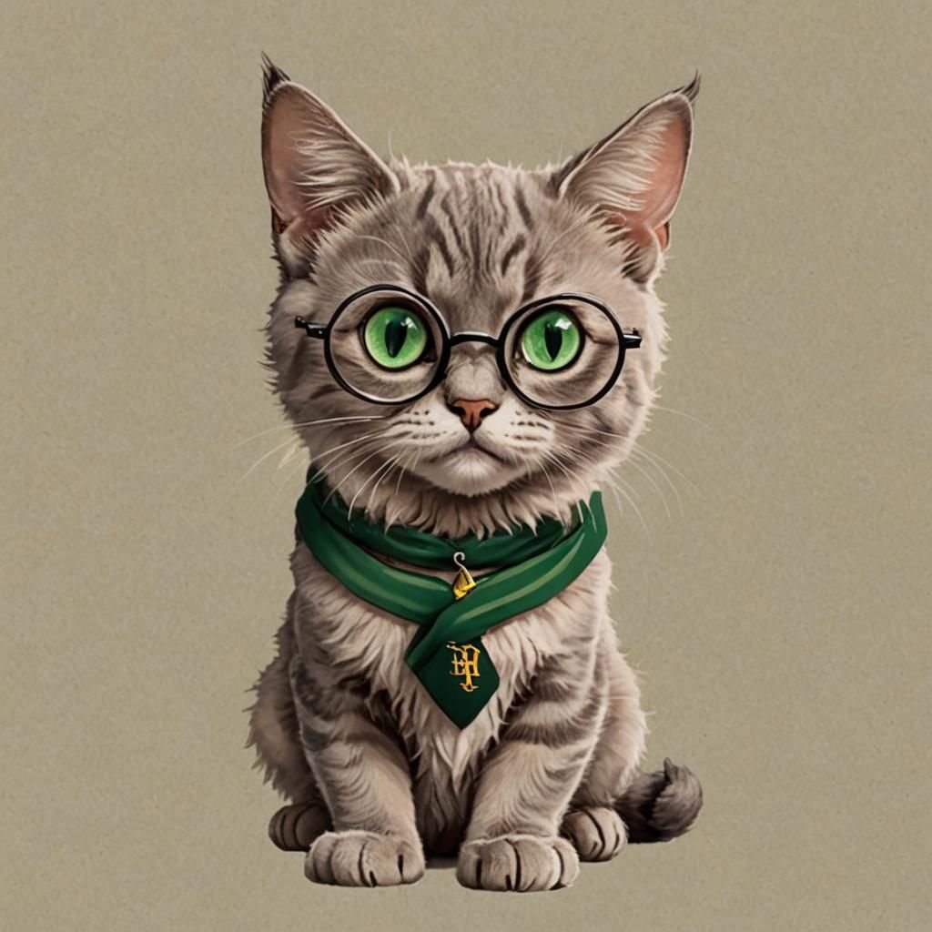 Cat Harry Potter with Glasses and Green Eyes