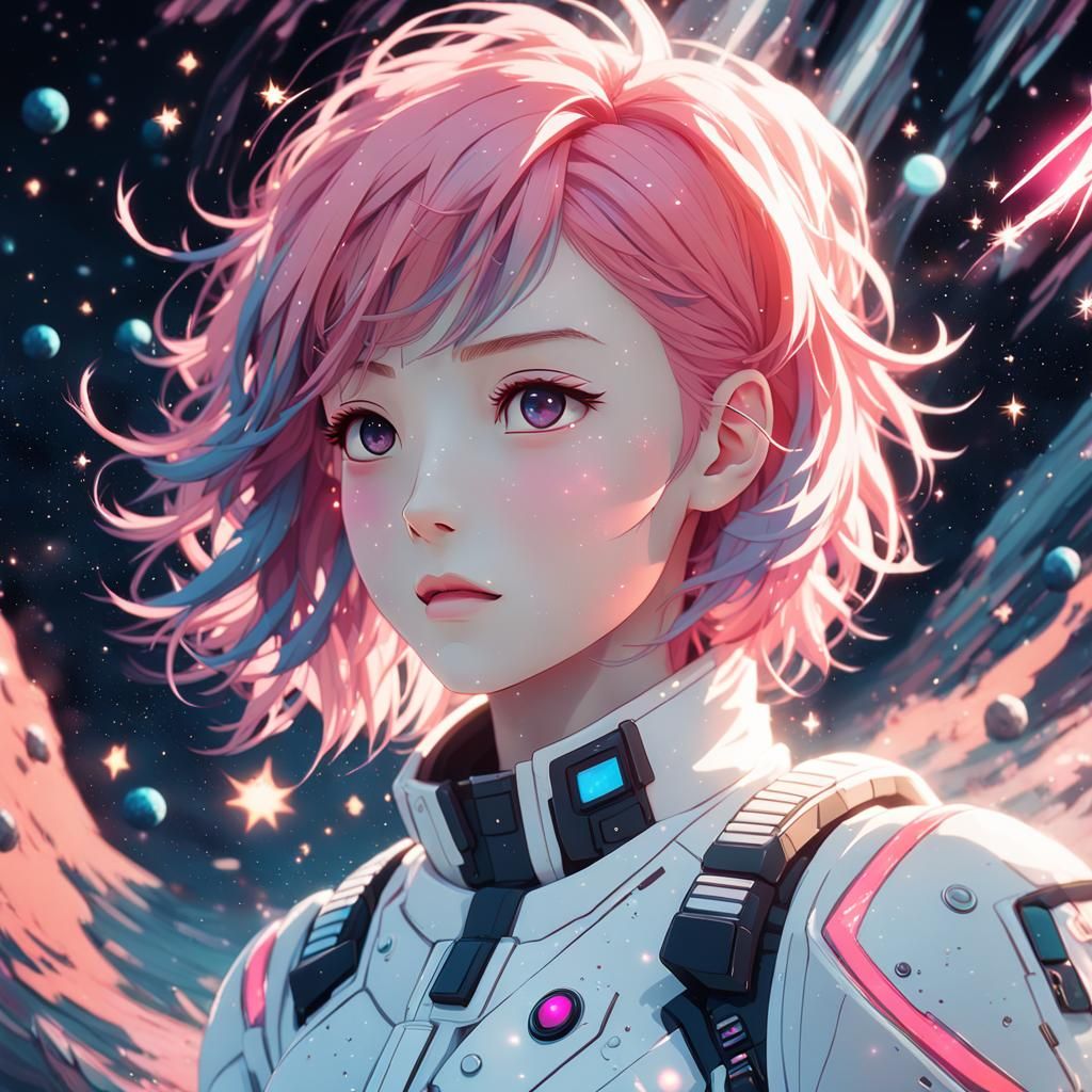 Astronaut Girl in Starry Windstorm: Anime 3D Art