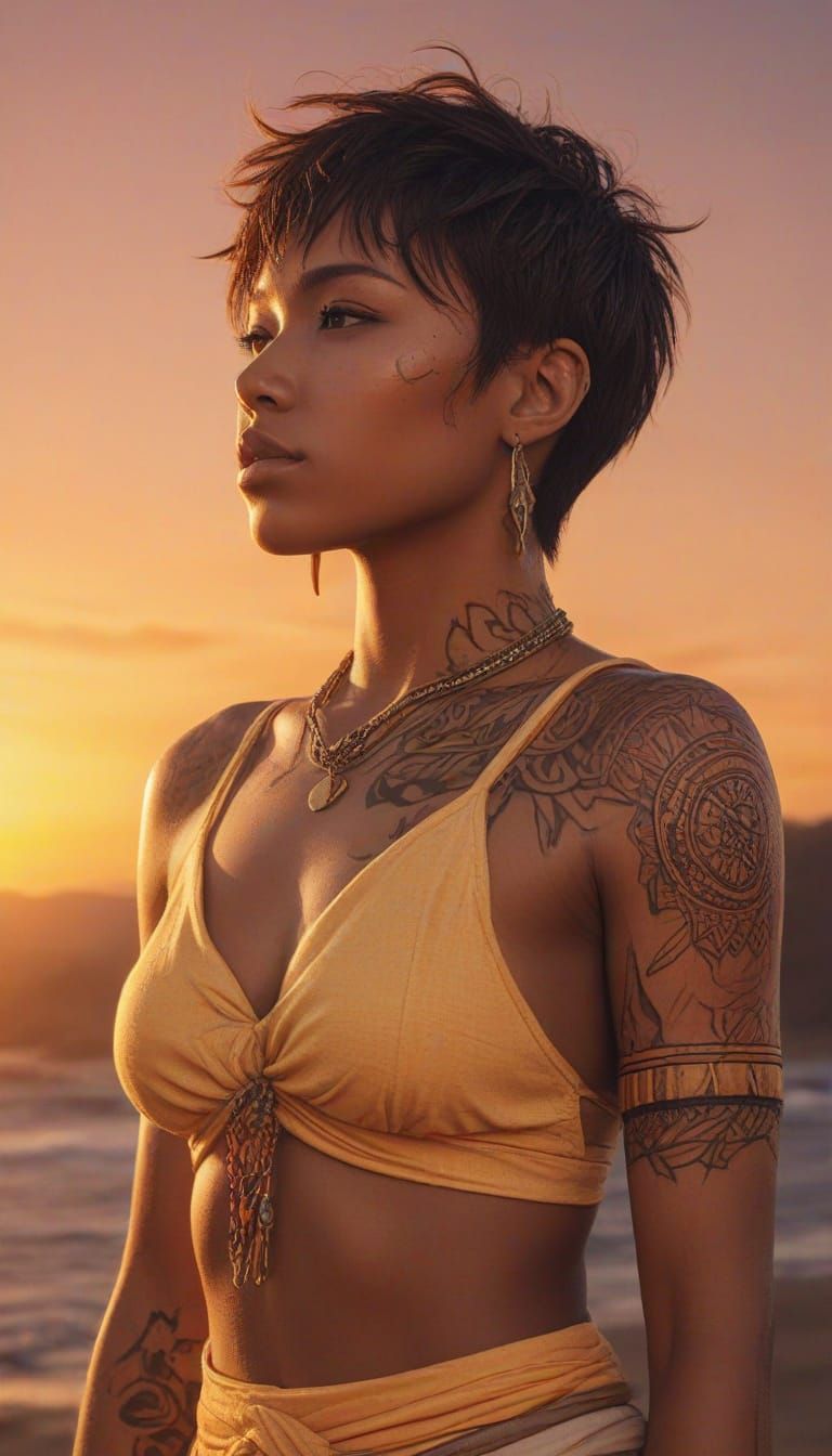 Confident Black Warrior in Vibrant Sunset