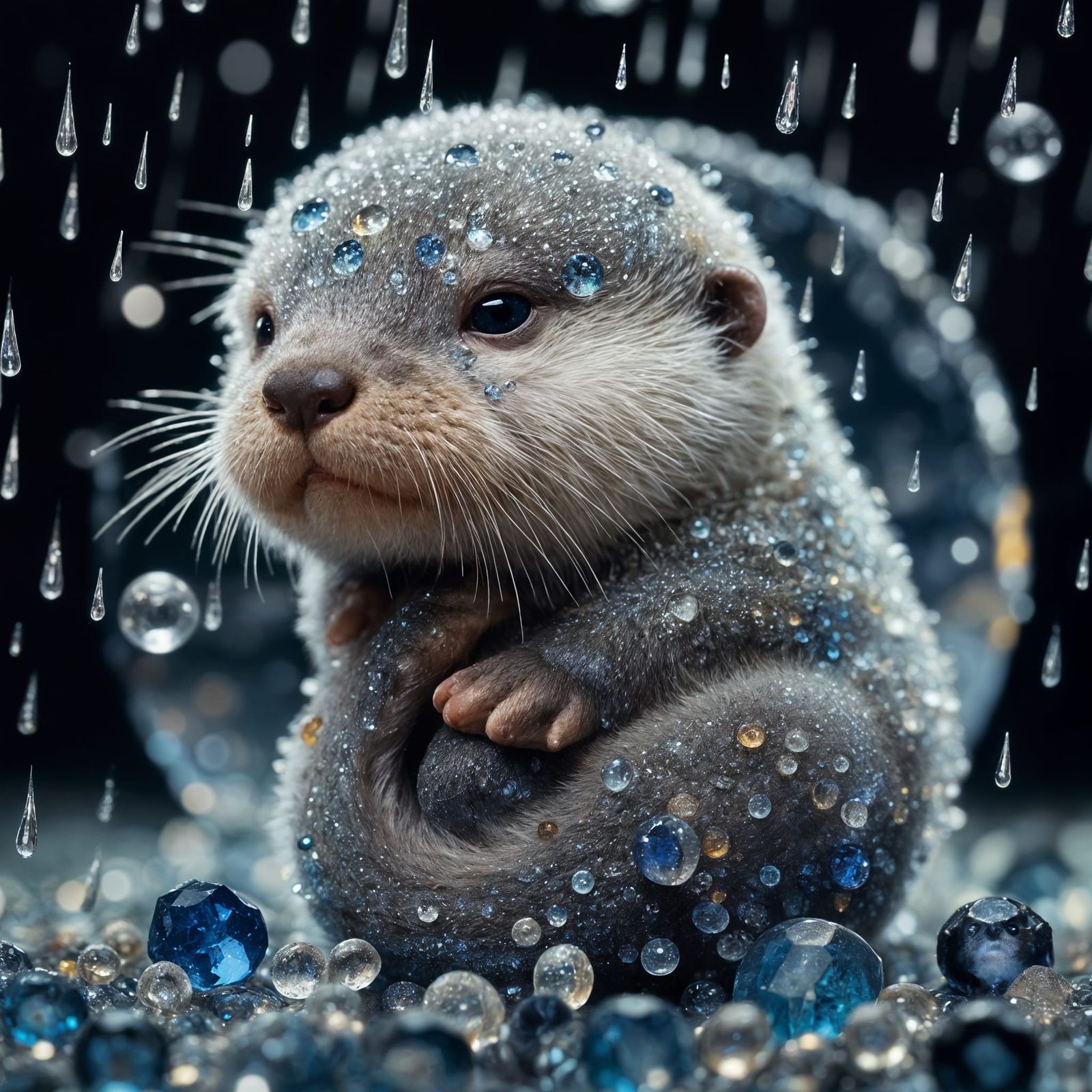 Sapphire Otter Portrait in Midnight Moonlight
