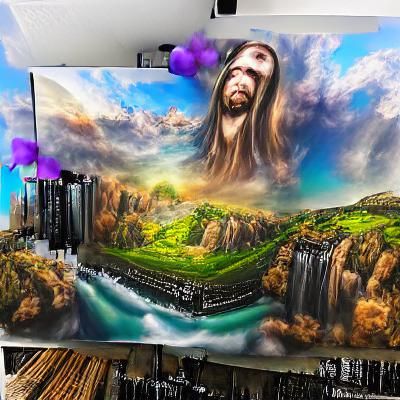 Fantasy God Jesus in Panoramic Airbrush Art