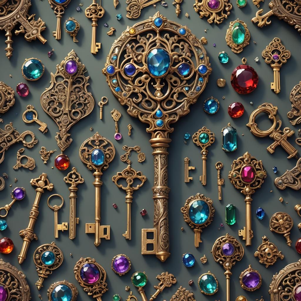 Ornate Ancient Key with Gemstones and Precious Metals