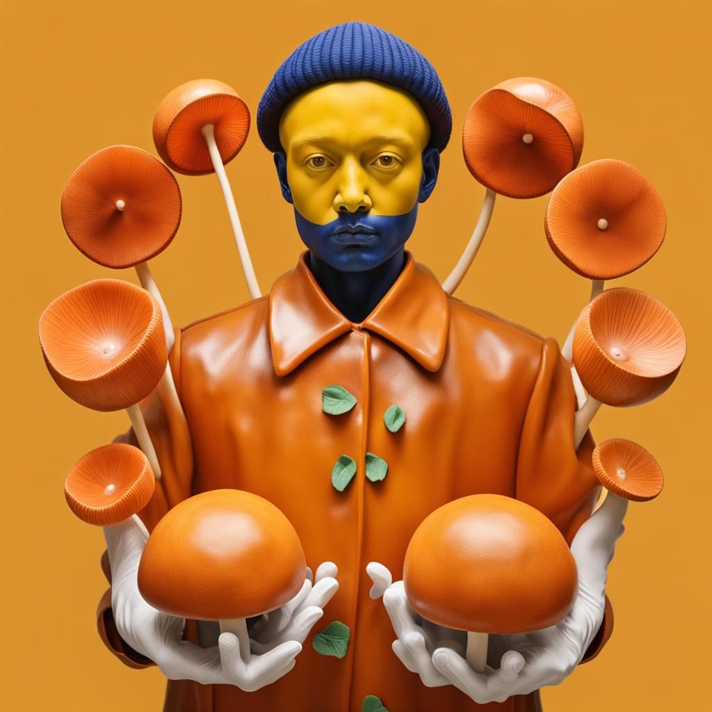 Black Forest Researcher Tending Indigo Mushrooms: Porcelain ...