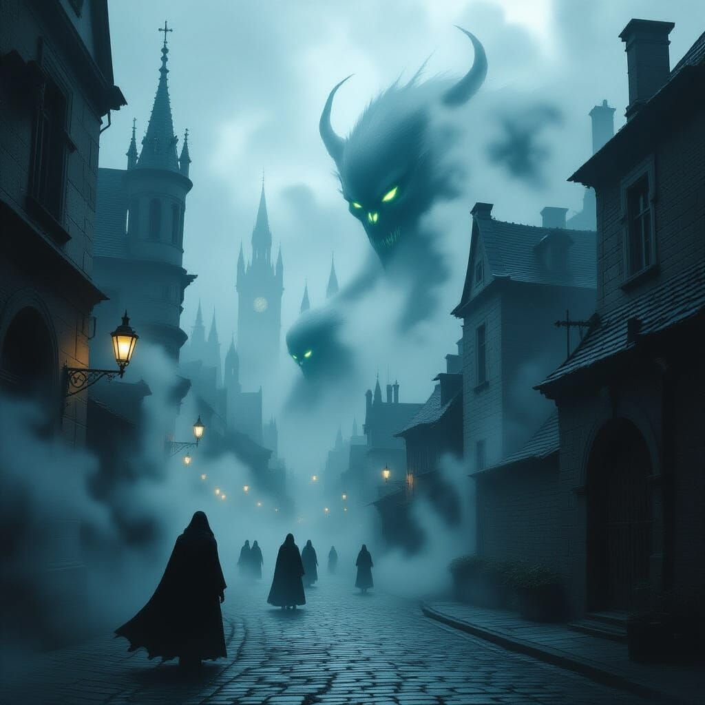 Gothic City Mist with Lurking Monsters