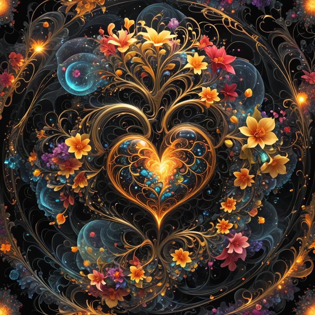 Luminous Floral Heart in a Surreal Urban Style