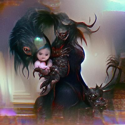 Sinister Childbirth Scene in Digital Painting Style