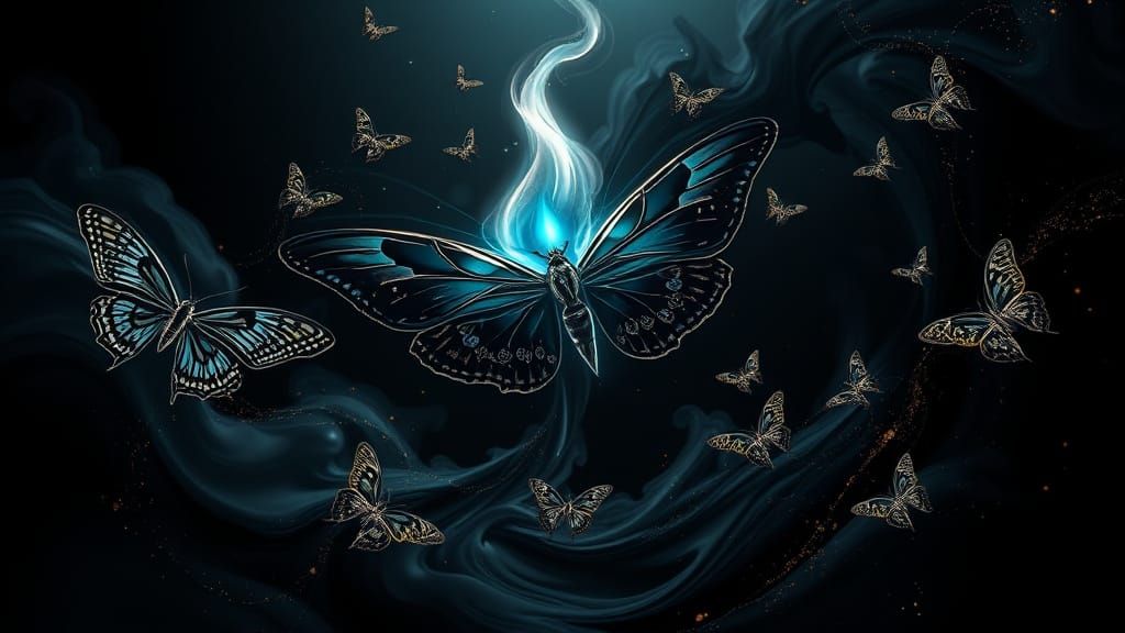 Giant Lunar Moths Swirl Around Bioluminescent Flame