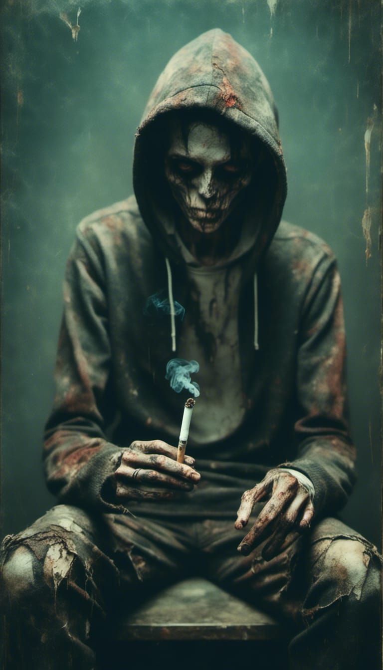 Hooded Boy Smoking with Macabre Style