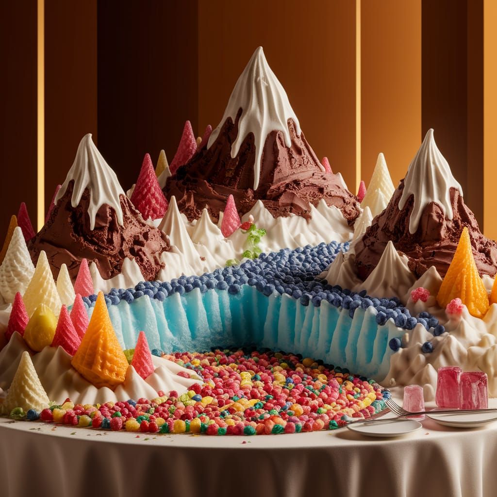 Dessert Landscape: Alpine Scene in Ice Cream