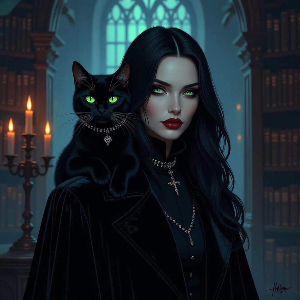 Gothic Cat and Owner in Moody Library
