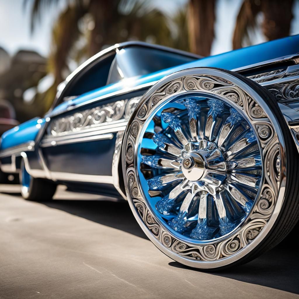 Engraved Chrome Lowrider Wheels in High Detail
