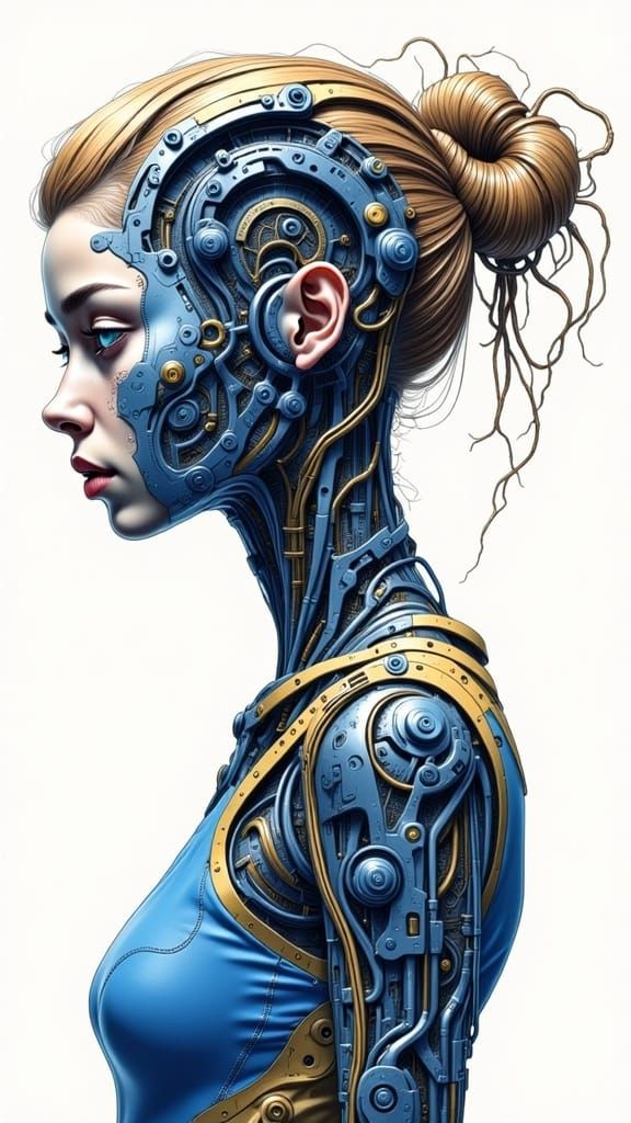 Cyborg Woman Portrait in Junji Ito Style