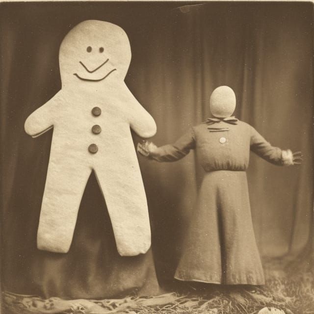 Sinister Gingerbread Man in Vintage Tin Type Photo