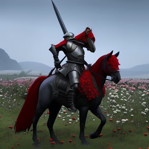 Knight in armor, on armored horse