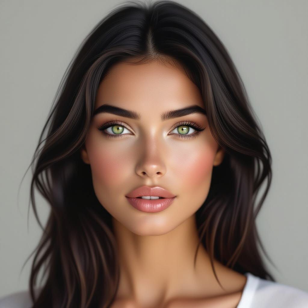 Beautiful Woman with Piercing Green Eyes in Naturalistic Sty...