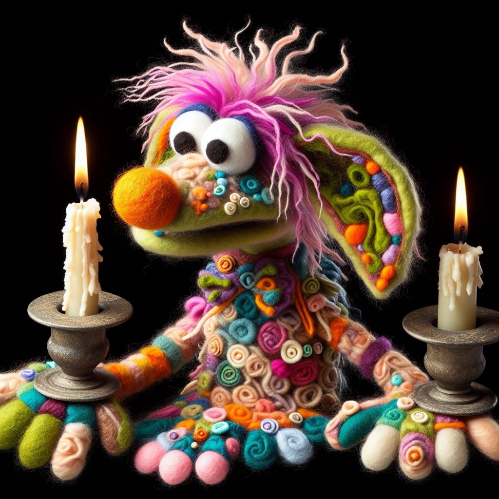 MPR ON - Candlewicked Boofy Dog w'Felted Silly String