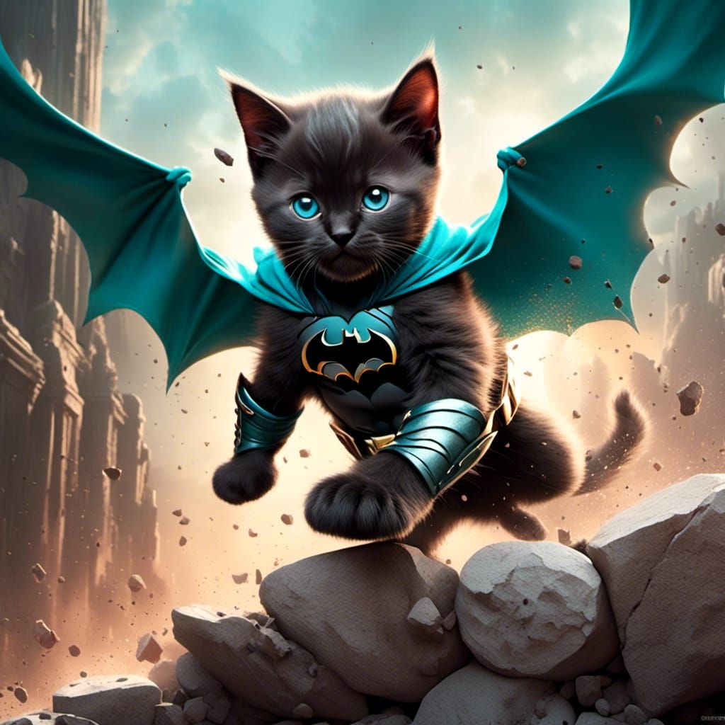 Cat Superhero Rips Through Wall in Comic Style