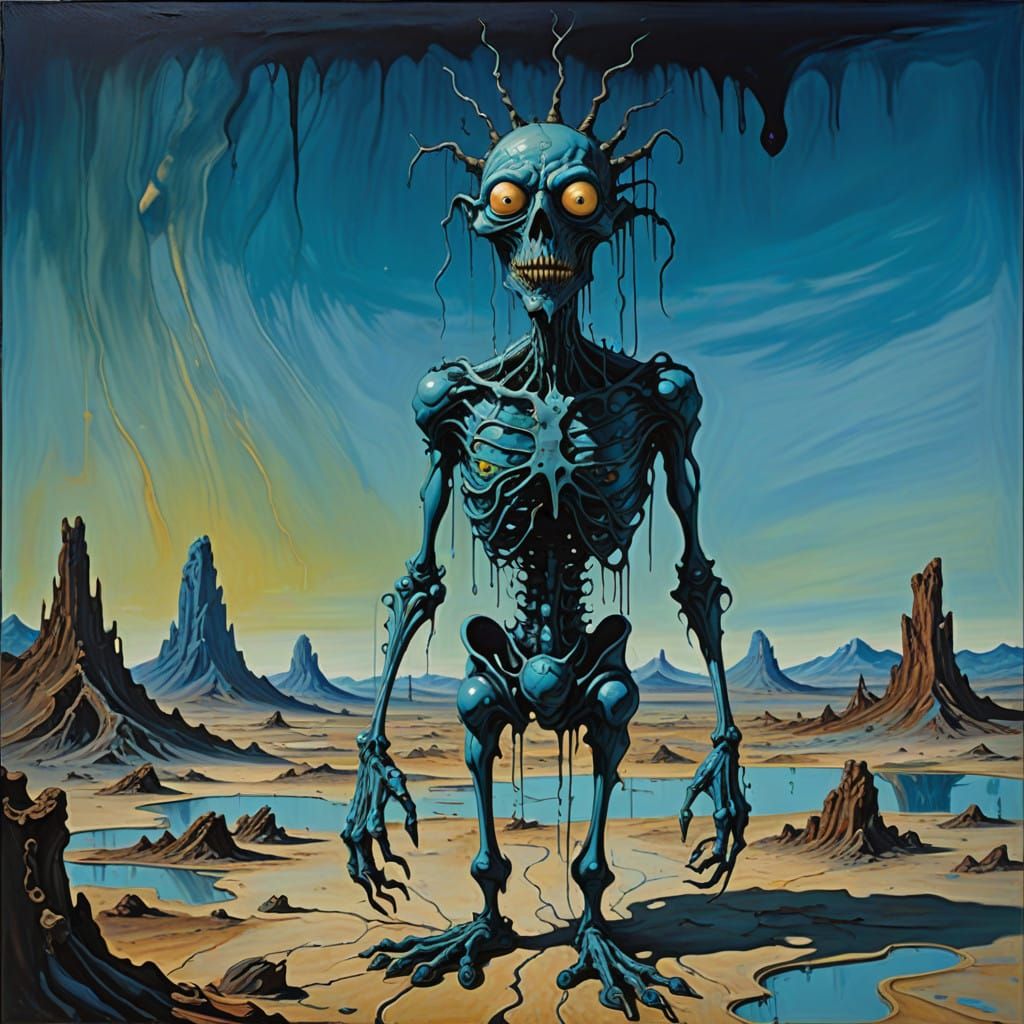 Grotesque Creature in a Surreal, Desolate Landscape