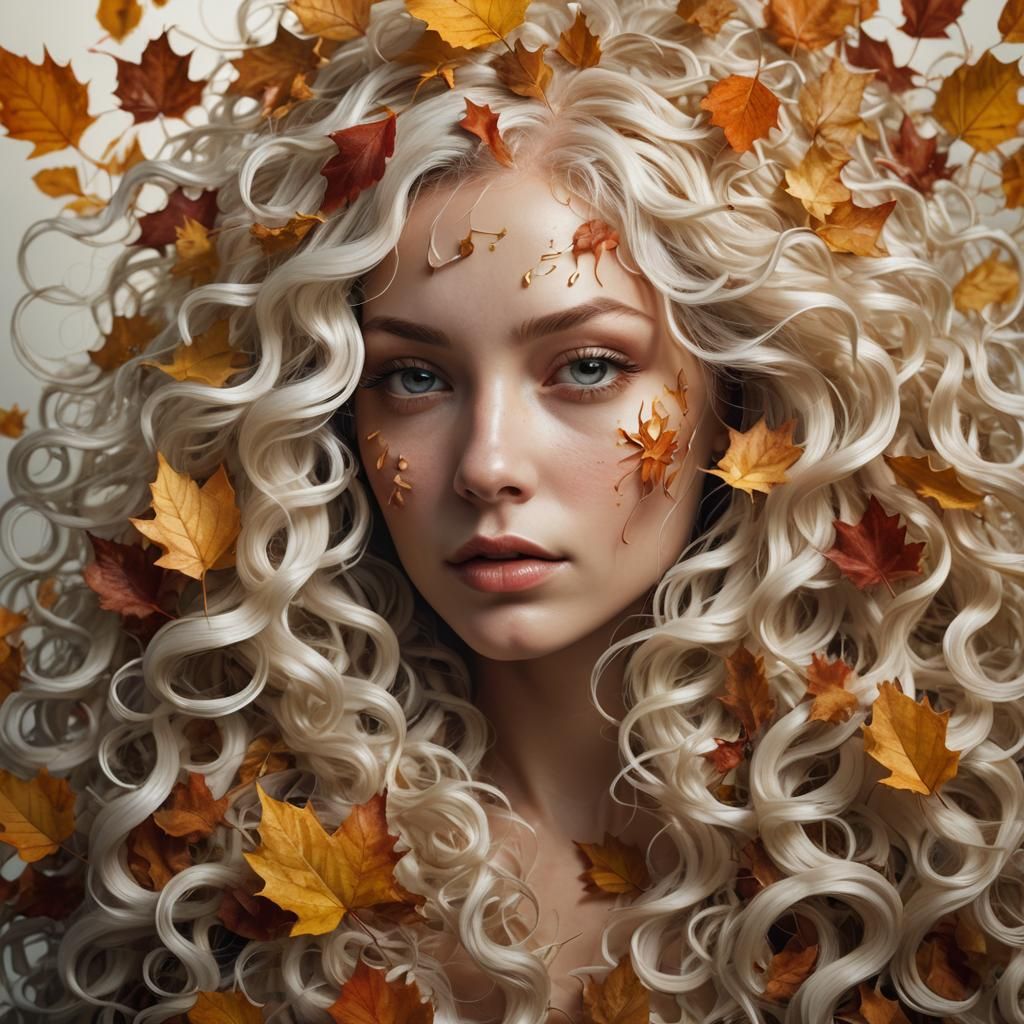 Autumnal Portrait of Woman with White Hair