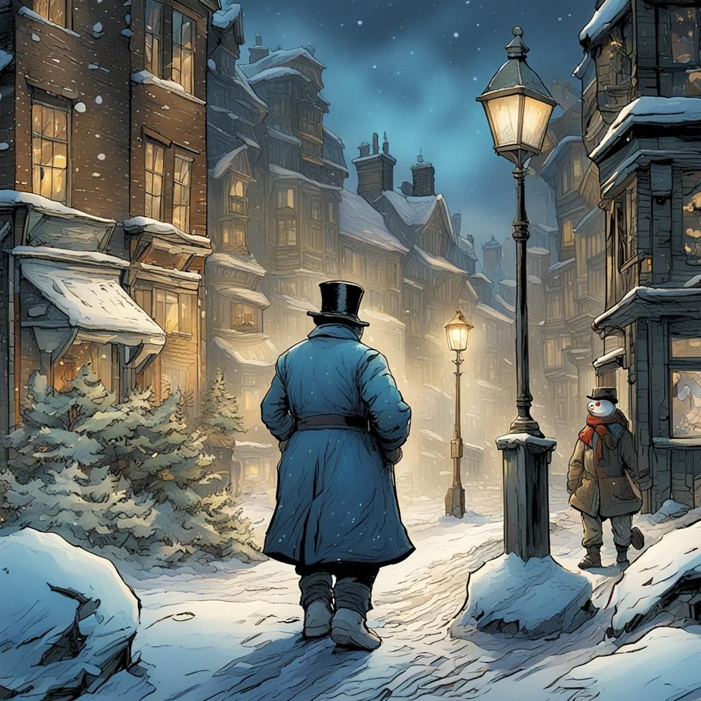 Snowman Detective in Winter City: Comic Book Art