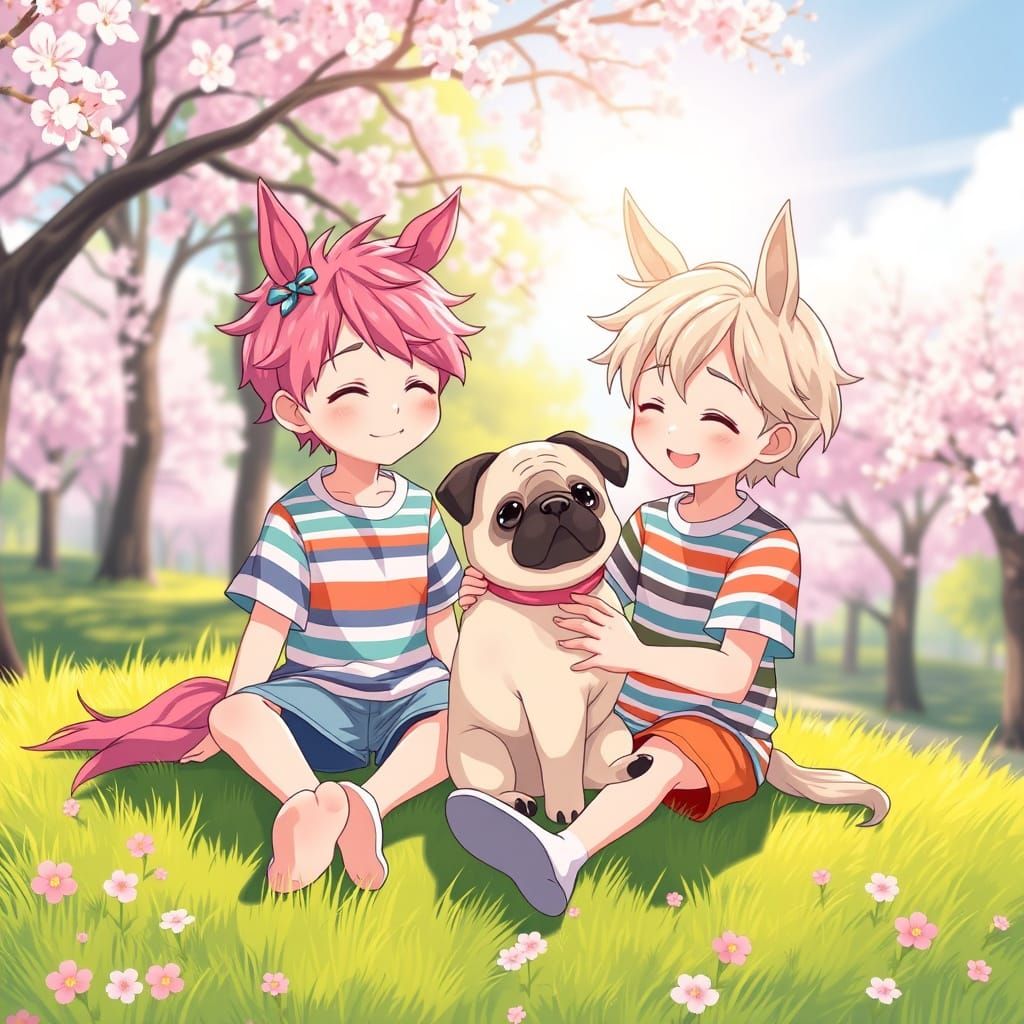 Adorable Boys with Horse Ears Enjoy Spring Day
