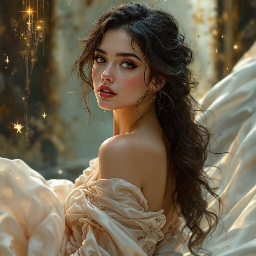 Beautiful Woman in Silk Gown: Detailed Fantasy Portrait