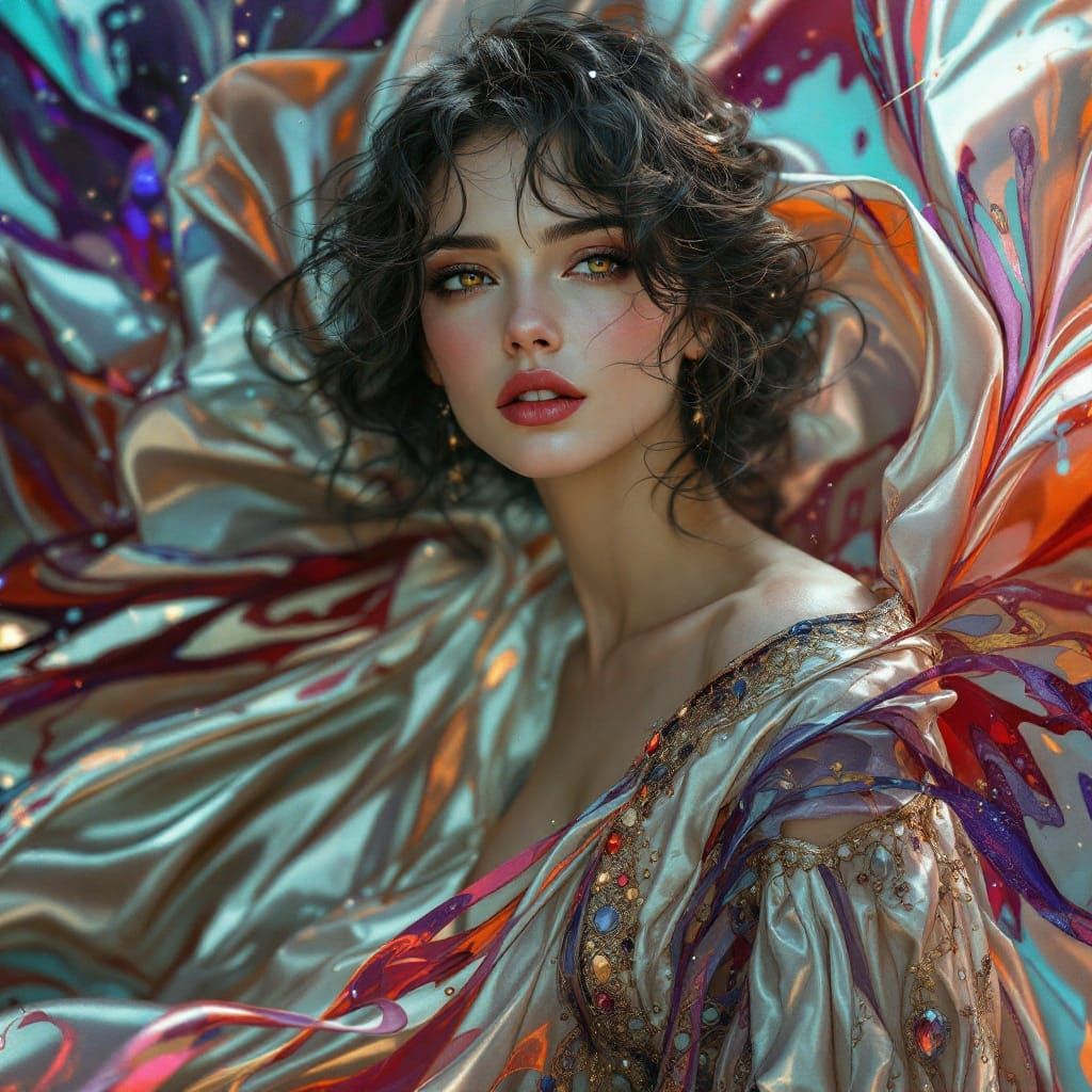 Woman in Silk Gown: A Digital Art Portrait
